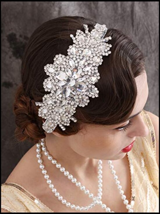 Vintage Rhinestone Flapper Headband Elastic 1920s Great Gatsby Costume